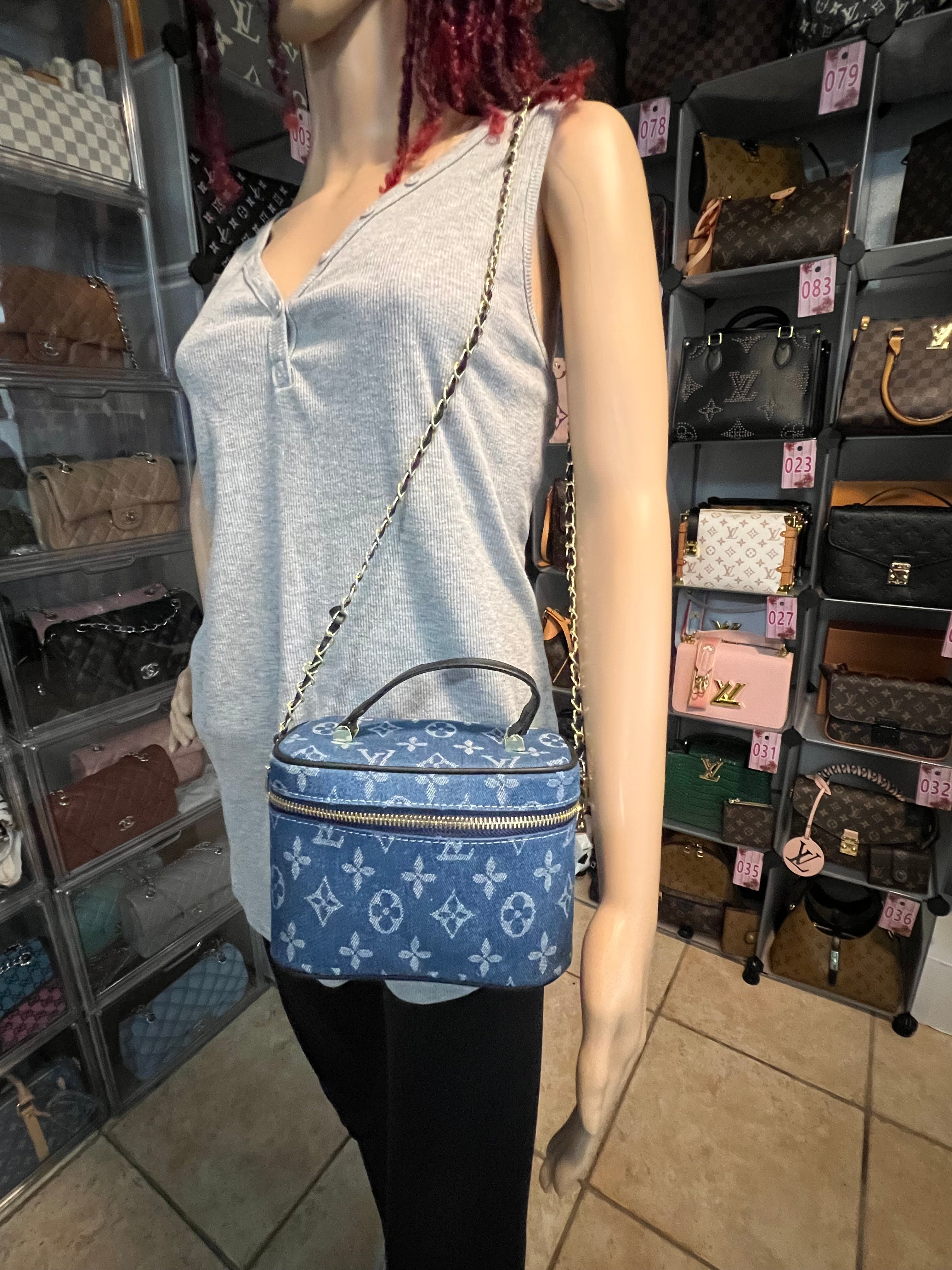LV denim crossbody with lock and key or make up case