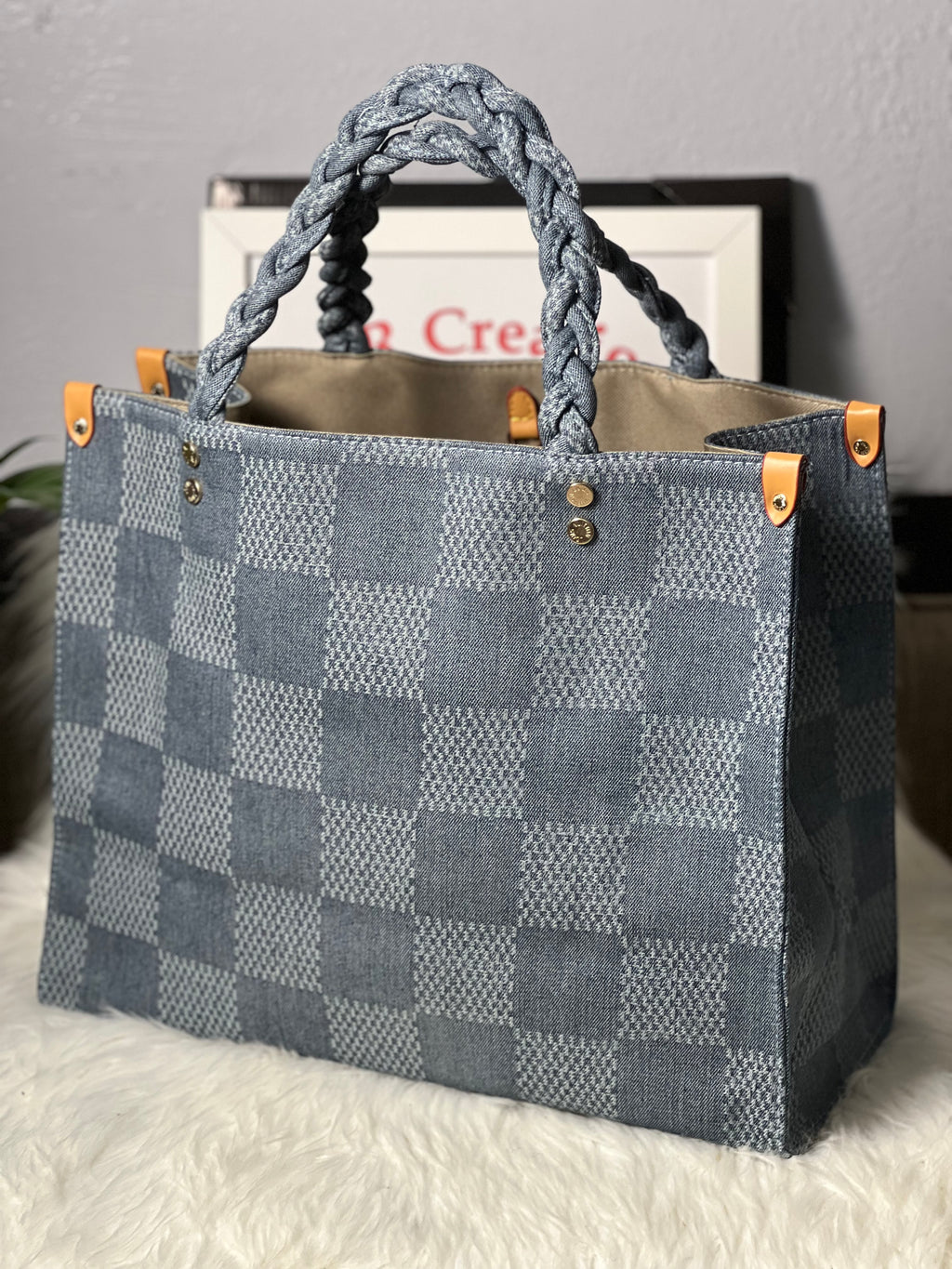 L- Denim Braided Shoulder Bag