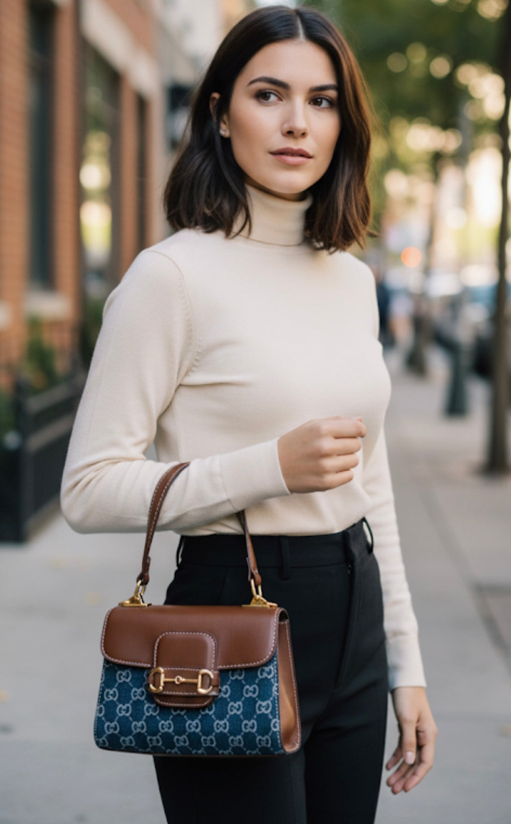 G Denim/Leather Crossbody