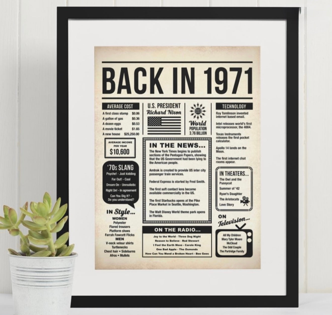 11 x 14  NewsPaper Clipping Matte & Framed (1971 available)- Custom Orders Only